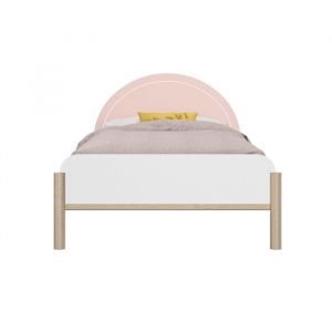 GAMI Lit 90cm x 200cm effet bois avec &eacute;clairage led et t&ecirc;te de lit rose