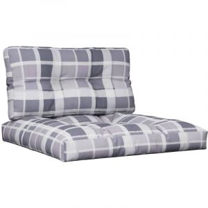 VidaXL Coussins De Palette Lot De 2 Motif À Carreaux Gris Tissu
