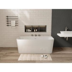 Vente-unique - Baignoire semi-îlot rectangulaire - 216L - 150 x 75 x 60 cm - Blanc brillant - Acrylique - atesa