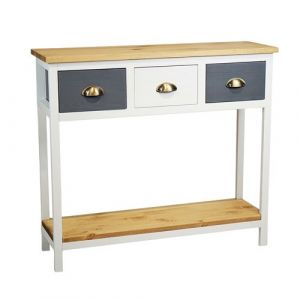 PATTY - Console 3 Tiroirs en Pin Teinté Gris et Blanc 2 Plateaux Naturel - Altobuy