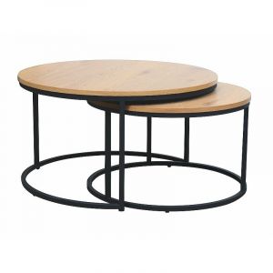 Set de 2 tables basses rondes "Atlanta III" - Beige chêne - D 80 x H 45 cm