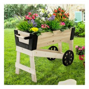 Idmarket Carré potager brouette BILLY en bois finitions noires bac à fleurs 80 CM