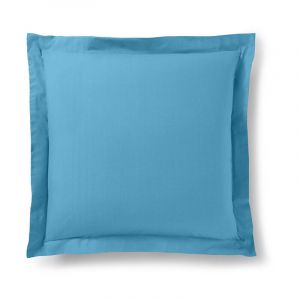 Coton Pur - Taie d'oreiller Volant plat 100% coton cyan