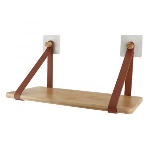 Tendance Étagère en Bambou avec lanières Marron caramel en simili cuir sur sticker