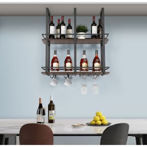 [en.casa] - Casier à vin suspendu Hubro métal 80 x 30 x 85 cm noir effet noyer