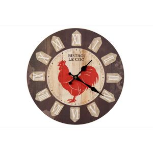 Décoration d'Autrefois Horloge Ancienne Murale Bistrot le Coq 34cm - Bois - Marron