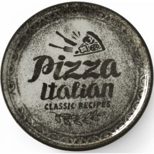 Hendi Assiette à pizza ronde, porcelaine, motif: texte et illustration de pizza, conviennent pour la lave-vaisselle et les fours à micro-ondes, ⌀330 mm, noir