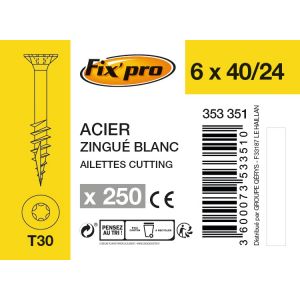 Fix'Pro Vis à bois tête fraisée TX - 6x40/24 - 150pces - Fixpro