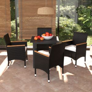 VidaXL Mobilier &agrave; d&icirc;ner de jardin et coussins 5pcs R&eacute;sine tress&eacute;e Noir - Noir et marron