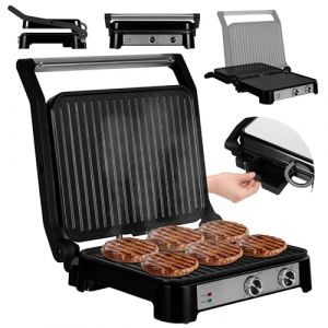 ZEEGMA GRILL CHEF BASE CONTROL 2-en-1 Gril Électrique à Contact, Grille-Pain pour Panini, Toast, Steaks, 2000 W, Revêtement Antiadhésif Minuterie Réglage de la Température et de l'Angle d'Inclinaison