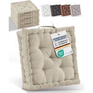 Beautissu Lot de 4 Coussins d‘Assise - Mila - Avec Poignée – Rembourrage Extra épais – 40x40x8cm 100% Coton – Nature