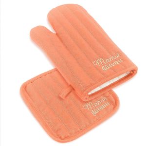 Sud trading Set Gant Et Manique De Cuisine Mamie G&acirc;teau Orange Paillet&eacute;