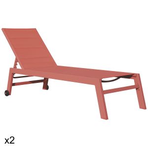 Happy Garden Lot de 2 bains de soleil en textilène et aluminium terracotta