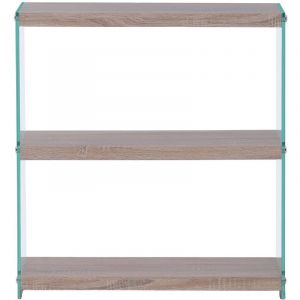 Pegane Etag&egrave;re basse en verre &agrave; 3 niveaux coloris ch&ecirc;ne - Longueur 75 x Largeur 29 x hauteur 81 cm