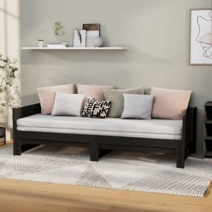 VidaXL Lit coulissant Noir Bois de pin solide 2x(90x190) cm