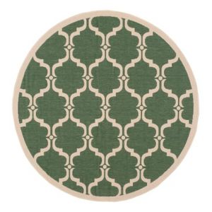 Tapis d'int&eacute;rieur/ext&eacute;rieur treillis tiss&eacute; &agrave; la puissance, collection Cour, CY6009, en vert fonc&eacute; & beige, 160 x 160 cm par Safavieh Vert fonc&eacute; &