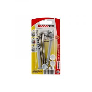 Fischer 553883 Lot de 2 fixations WC avec chevilles, vis et capuchons Gris