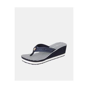 Tommy Hilfiger Femme TH Stripes Wedge Beach Sandal FW0FW08521 Tongs, Blue (Space Blue), 36 EU