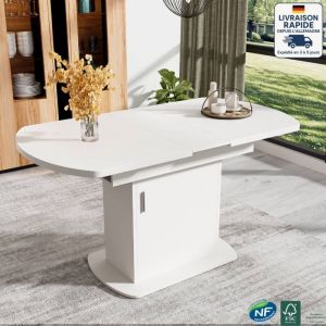 Modfu - Tables extensibles 110/130x70x75cm table &agrave; manger, agglom&eacute;r&eacute;, avec rangement, multifonction, blanc, poign&eacute;es argent&eacute;es