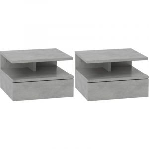 Homcom Lot de 2 Tables de chevet murales - tiroir coulissant, niche, plateau - 35 x 32 x 22,5 cm - gris