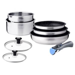 Batterie de cuisine 8 pi&egrave;ces en acier inoxydable Arthur Martin AM0454