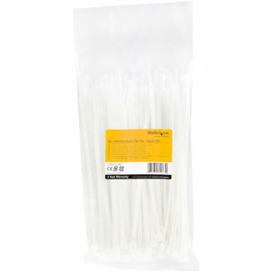 StarTech.com Colliers de Serrage 20 cm Blancs - Largeur 4 mm - Diam. faisceau 55 mm - Résistance 22 kg - Fermeture glissière autobloquante - Pointe incurvée - 94V-2/UL - 100 pcs (CBMZT8N)