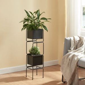 [en.casa] - Support pour plantes Sveio m&eacute;tal 76 x 20 x 20 cm noir