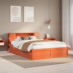 VidaXL Cadre de lit sans matelas cire marron 160x200cm bois pin massif, lit, cadre de lit en bois massif, meuble de chambre &agrave; coucher