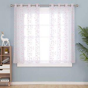 Deconovo Rideaux 2 Pièces 140x138cm Broderie Effet Lin à Motif Rose Rideaux Moderne
