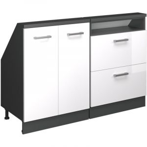 Meuble mansard&eacute; Rion, Anthracite/blanc brillant, Lot de 2, Vicco