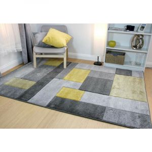 Tapis cubisme courtes mèches design pour salon Cosmos Jaune 120x170 - Jaune