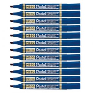 Pentel N860-C Lot de 12 Marqueurs permanents pointe biseautée moyenne Bleu