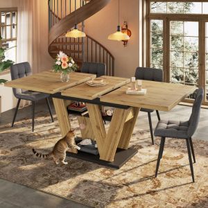 Table de salle &agrave; manger extensible 119-158.5 &times; 80 cm id&eacute;ale pour la cuisine et le salon coloris bois naturel pieds en forme de W