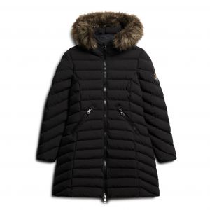 Superdry Doudounes FUJI HOODED MID FAUSSE FOURRURE Noir - Taille FR 38,FR 40,FR 42,FR 36