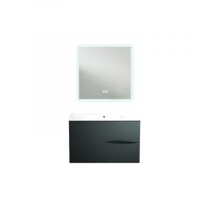 Meuble salle de bain à suspendre 2DOO - 90cm - Noir - Miroir ATHENA