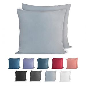 Komfortec 100% Coton Jersey Taie d'oreiller - Lot de 2-60x60 cm, Oreiller 150 g/m&sup2;, Housse de Coussin, Gris