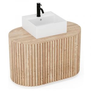 Meuble de salle de bain suspendu en teck avec vasque carrée - 90 cm - TOWARI