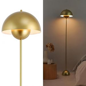 Lampe sur Pied au Design Nordique Classique Doré avec Abat-jour et Base Parabolique Douille E27 pour Salon Salle à Manger Chambre.