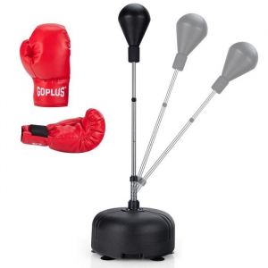 COSTWAY Punching Ball sur Pied Réglable en Hauteur 140 158 cm avec Gants Lesté avec Ventouses pour Enfants/Adultes Noir