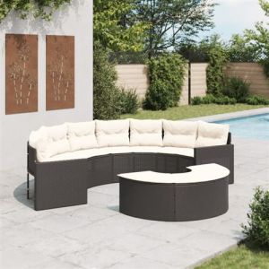 VidaXL Salon de jardin 2 pcs demi rond noir résine tressée