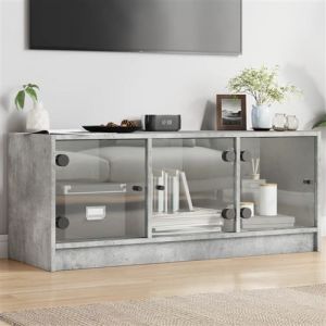 VidaXL Meuble Tv Avec Portes En Verre Gris B&eacute;ton 102x37x42 Cm
