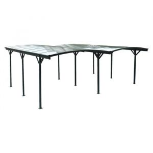 Carport avec extension 30m&sup2; aluminium anthracite et polycarbonate - Le Mans 5x6m - abri de voiture 505 x 600 x 239 cm