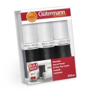 G&uuml;termann creativ Kit de fil &agrave; coudre avec 6 bobines de fil Pour Tout Coudre 250 m en noir et blanc