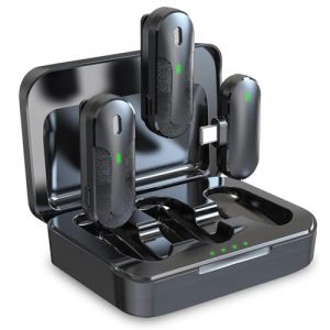 Technaxx Dual Wireless Mini Microphone Set TX-301 – 2 Microphones Cravate sans Fil avec réduction Intelligente du Bruit, récepteur USB-C, étui de Chargement, Clip-on – Idéal pour Le podcasting