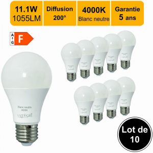 Image de Lutèce Lot de 10 ampoules LED E27 11.1W 1055Lm 4000K - garantie 5 ans