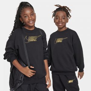 Nike Girls' Shine Crew Sweatshirt Junior - Black/Metallic Gold, Black/Metallic Gold - Taille 7-8Y