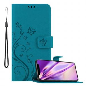 Coque pour Apple iPhone X / XS en BLEU FLORAL Housse de protection &Eacute;tui au design floral avec fermeture magn&eacute;tique, fonction de support et emplacements pour cartes