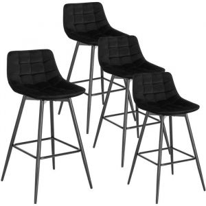 Image de Woltu 4X Tabouret de Bar Chaise de Bar ise rembourrée en Velours avec Pieds et Repose Pieds en métal Noir Noir