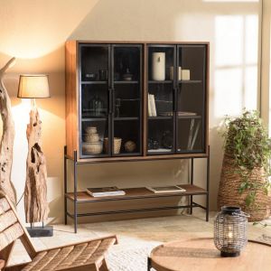 Macabane Buffet 4 portes vitrées 6 étagères 1 niche