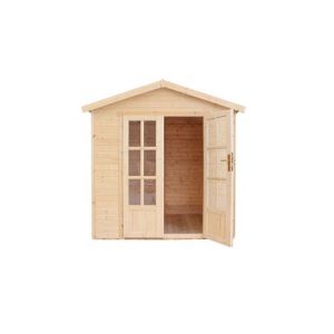 Image de Timbela M351FB Cabane en bois avec planc r, avec bardeaux bit ineux couleur gris l233xP222xH233cm, Abri en bois de jardin multifonctionnel,